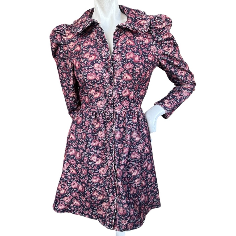 LoveShackFancy Beyers Dress in Blushing Berrys Corduroy Floral Mini Dress Size 2 - Picture 7 of 13